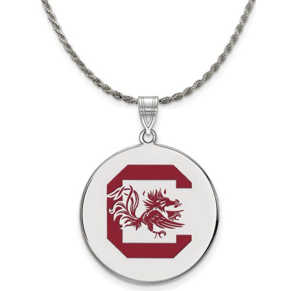 Sterling Silver South Carolina Medium Red Enamel Disc Necklace