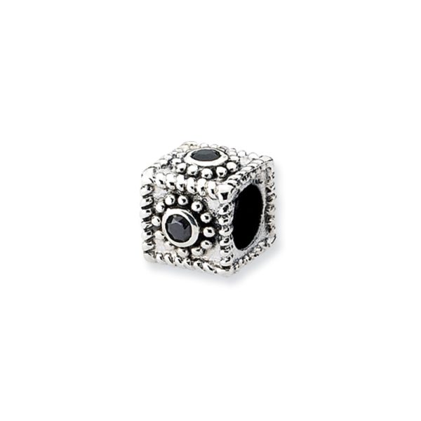 Sterling Silver Square Cubic Zirconia Bead Charm