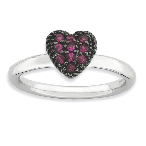 Sterling Silver Stackable .40 Ctw Created Ruby Heart Ring Sz 5