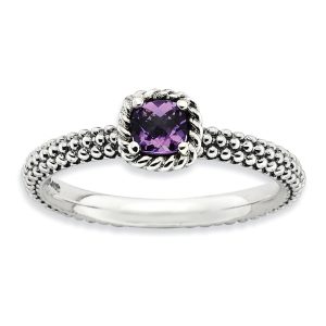 Sterling Silver Stackable Amethyst Solitaire Ring, Size 6