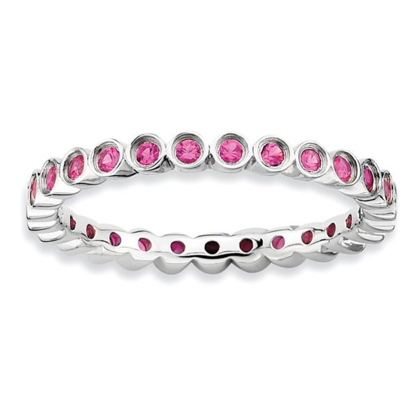 Sterling Silver Stackable Bezel Set Created Ruby 2.25mm Band, Size 7