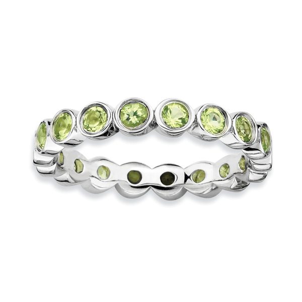 Sterling Silver Stackable Bezel Set Peridot 3.5mm Band, Size 10