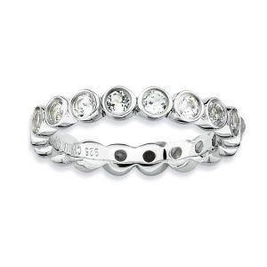 Sterling Silver Stackable Bezel Set White Topaz 3.5mm Band, Size 7