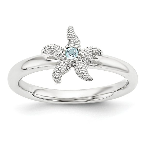 Sterling Silver Stackable Blue Topaz 10mm Starfish Ring Size 6