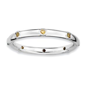 Sterling Silver Stackable Citrine Accent 2.25mm Band, Size 7