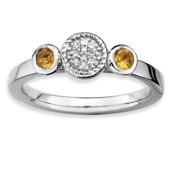 Sterling Silver Stackable Citrine & .05 Ctw HI/I3 Diamond Ring Size 5