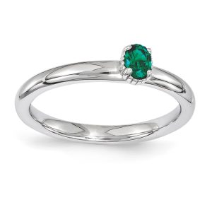 Sterling Silver Stackable Created Emerald Oval Single Stone Ring Sz 9