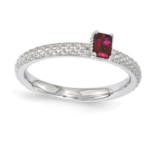 Sterling Silver Stackable Created Ruby Octagon Solitaire Ring Size 7