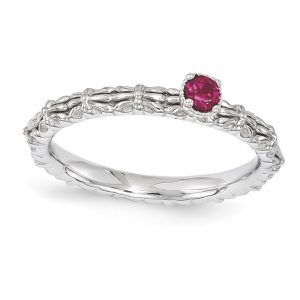 Sterling Silver Stackable Created Ruby Round Single Stone Ring Size 7