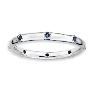 Sterling Silver Stackable Created Sapphire Accent 2.25mm Band, Size 10