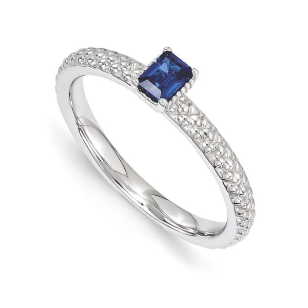 Sterling Silver Stackable Created Sapphire Octagon Solitaire Ring Sz 6