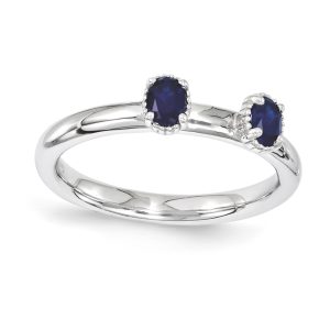 Sterling Silver Stackable Created Sapphire Oval Two Stone Ring Size 9