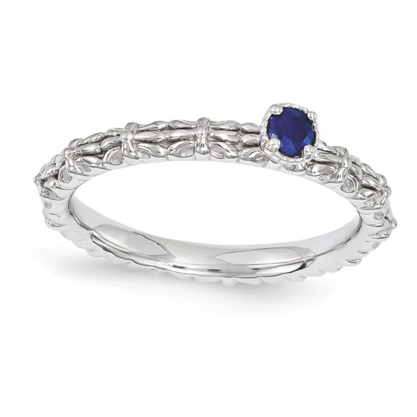 Sterling Silver Stackable Created Sapphire Round One Stone Ring Sz6