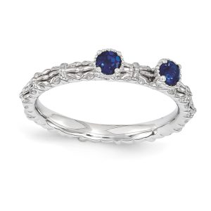 Sterling Silver Stackable Created Sapphire Round Two Stone Ring Size 7