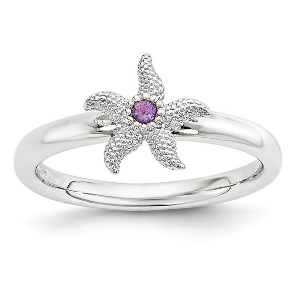 Sterling Silver Stackable Expressions Amethyst 10mm Starfish Ring Sz 9