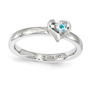 Sterling Silver Stackable Expressions Blue Topaz 6mm Heart Ring Size 5