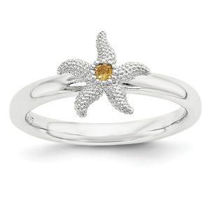 Sterling Silver Stackable Expressions Citrine 10mm Starfish Ring Sz 6