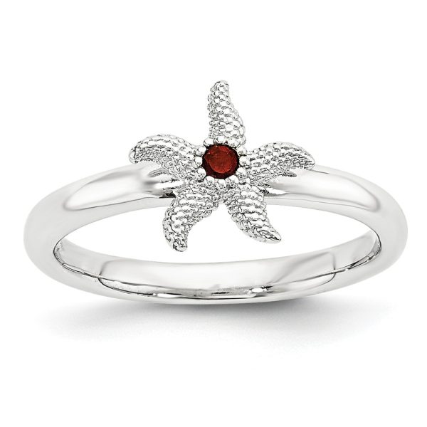 Sterling Silver Stackable Expressions Garnet 10mm Starfish Ring Size 9