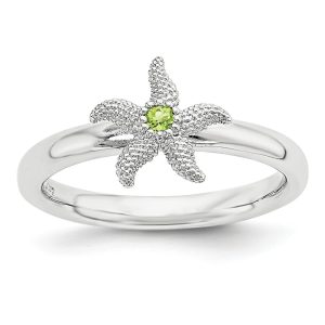 Sterling Silver Stackable Expressions Peridot 10mm Starfish Ring Sz 7