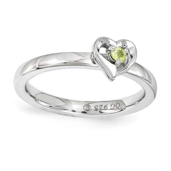 Sterling Silver Stackable Expressions Peridot 6mm Heart Ring Size 7