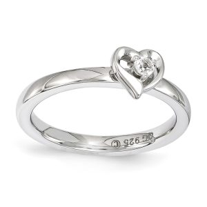 Sterling Silver Stackable Expressions White Topaz 6mm Heart Ring Sz 7