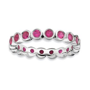 Sterling Silver Stackable Faceted Created Ruby 3.5mm Band, Size 5