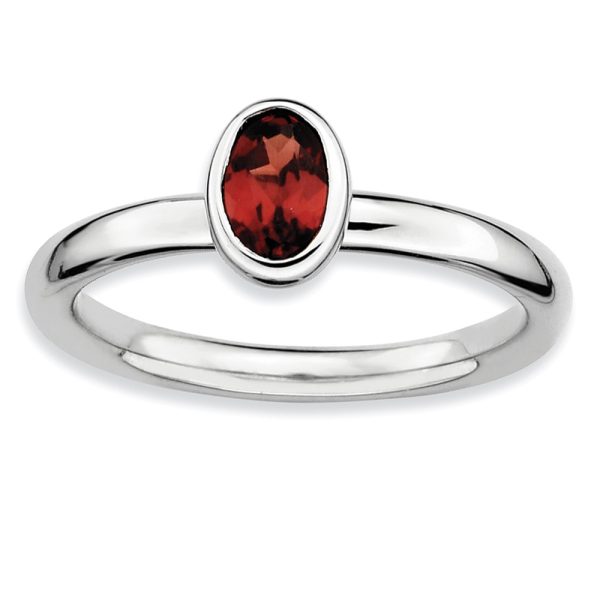 Sterling Silver Stackable Garnet Solitaire Low Profile Ring, Size 8