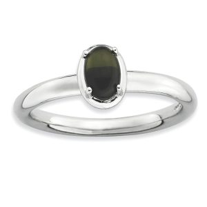 Sterling Silver Stackable Oval Black Onyx Cabochon Ring, size 8