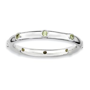 Sterling Silver Stackable Peridot Accent 2.25mm Band, Size 9