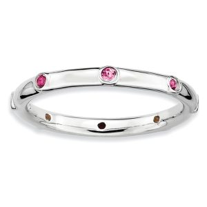 Sterling Silver Stackable Pink Tourmaline Accent 2.25mm Band, Size 6