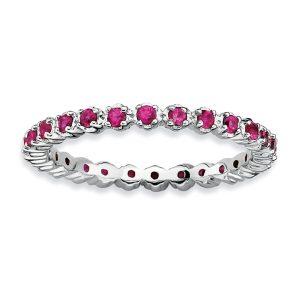 Sterling Silver Stackable Prong Set Created Ruby 2.25mm Band, Size 8