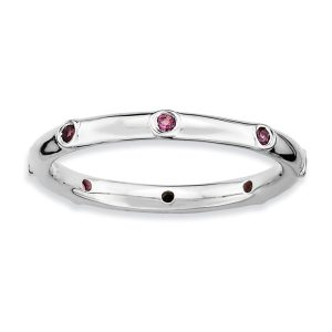 Sterling Silver Stackable Rhodolite Garnet Accent 2.25mm Band, Size 6