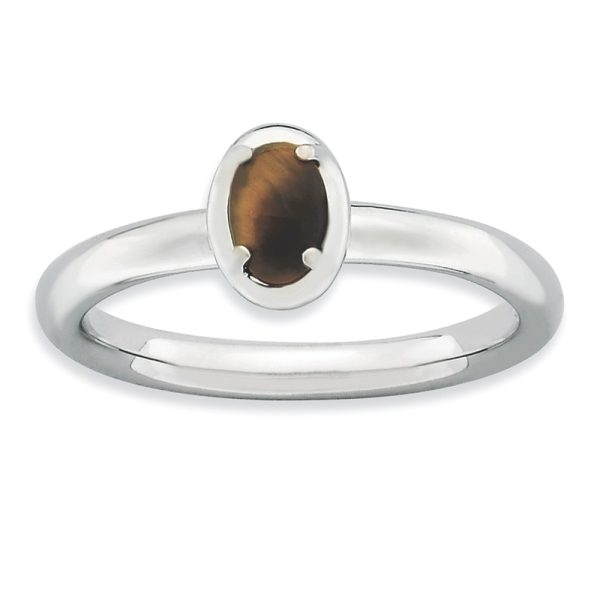 Sterling Silver Stackable Tiger's Eye 2.25mm Ring, size 5