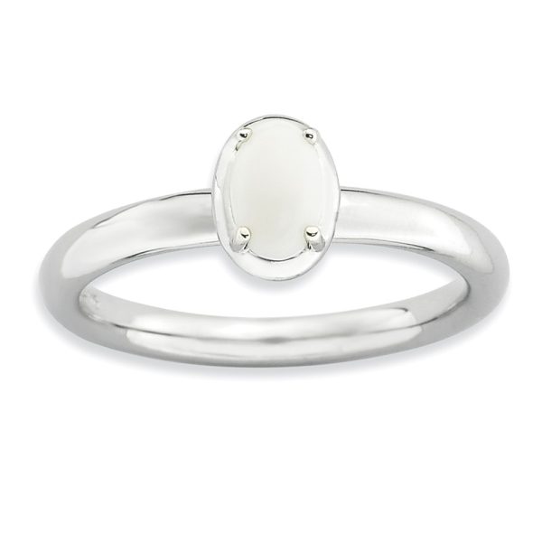 Sterling Silver Stackable White Agate Ring, size 7