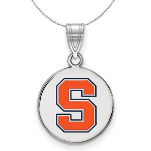 Sterling Silver Syracuse U. Medium Enamel Disc Pendant Necklace