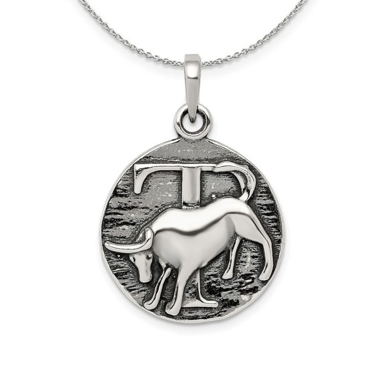 Sterling Silver Taurus the Bull Zodiac Embossed Circle Necklace