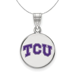 Sterling Silver Texas Christian U. Medium Enamel Disc Necklace