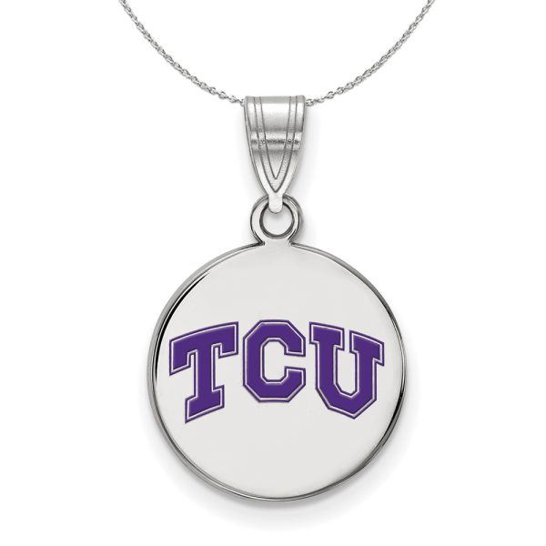 Sterling Silver Texas Christian U. Medium Enamel Disc Necklace