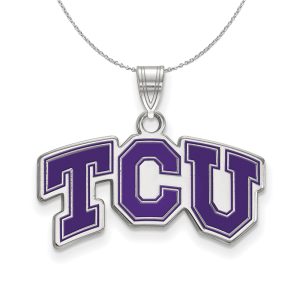 Sterling Silver Texas Christian U. Small 'TCU' Enamel Necklace