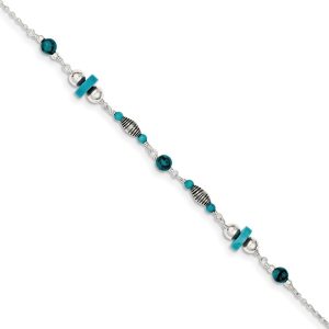 Sterling Silver Turquoise Anklet, 9 Inch