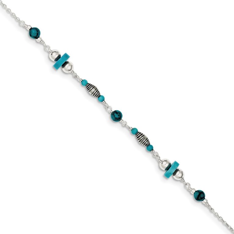 Sterling Silver Turquoise Anklet, 9 Inch