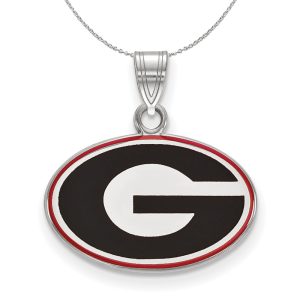 Sterling Silver U. of Georgia Small Enamel Pendant Necklace