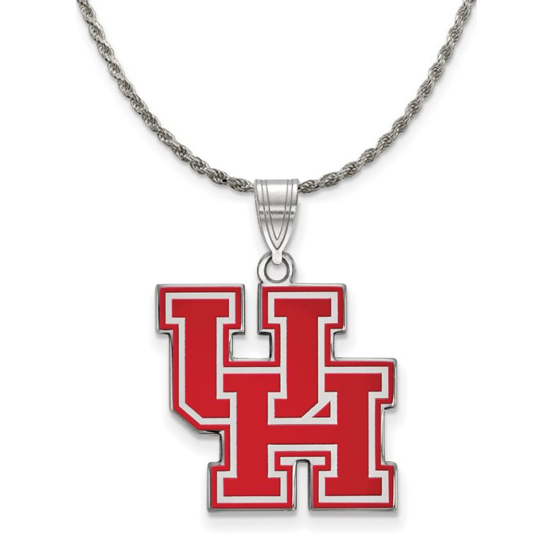 Sterling Silver U. of Houston Large Enamel 'UH' Pendant Necklace