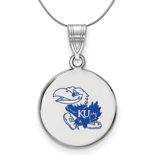 Sterling Silver U. of Kansas Medium Enamel Disc Pendant Necklace