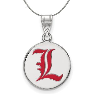 Sterling Silver U. of Louisville Medium Enamel Disc Necklace