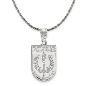 Sterling Silver U. of Memphis Large Crest Shield Necklace