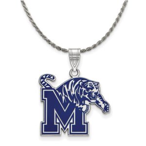 Sterling Silver U. of Memphis Large Enamel M Tigers Necklace