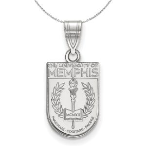 Sterling Silver U. of Memphis Medium Crest Shield Necklace