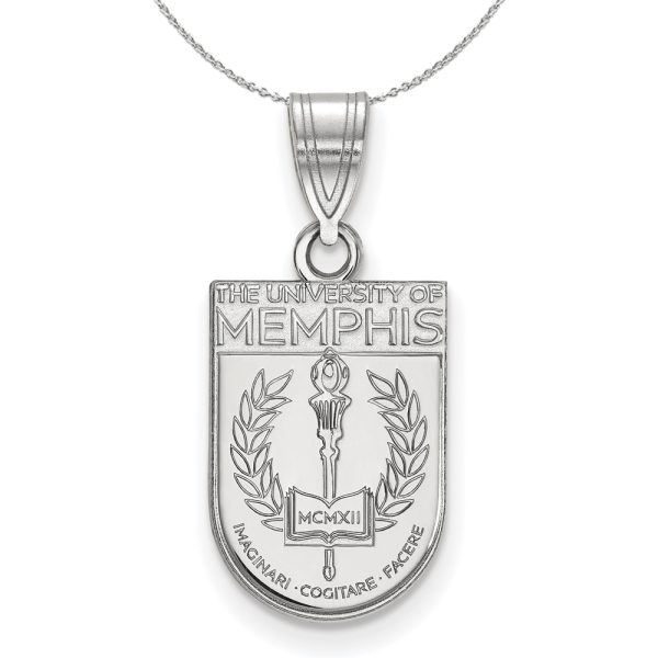 Sterling Silver U. of Memphis Medium Crest Shield Necklace