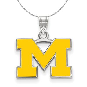 Sterling Silver U. of Michigan Small Enamel 'M' Necklace